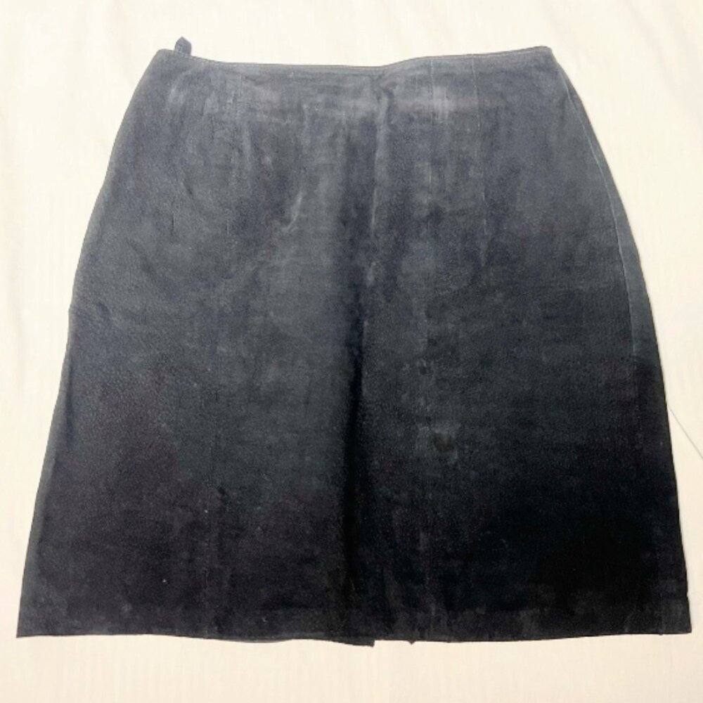 Vintage 1980s Womens Size 11 Winlit Black Suede Leather Mini Skirt Western Goth